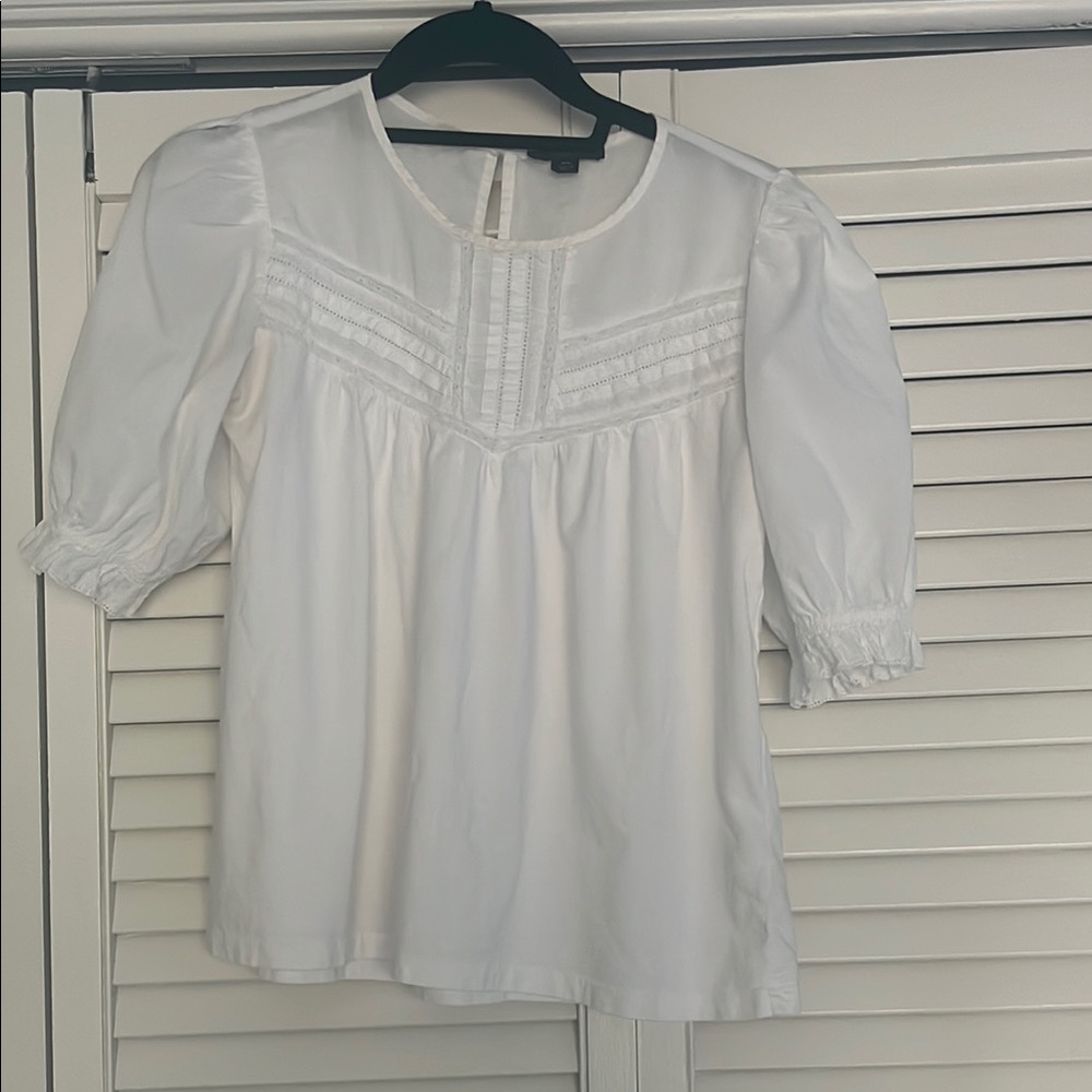 J. Crew White Cotton Puff Sleeve Blouse (XS)